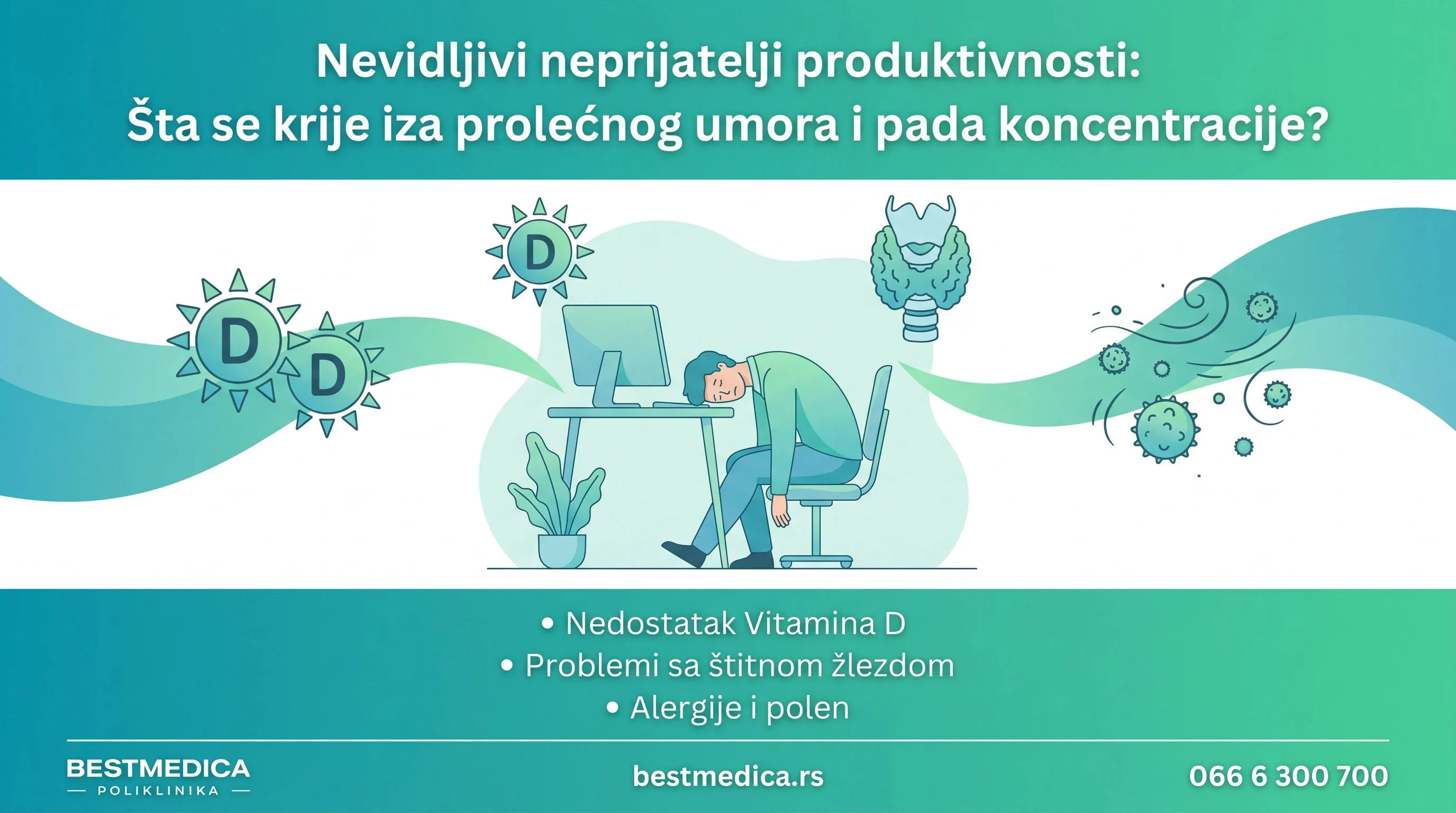 Prolećni umor često nije samo zamor, već biohemijski disbalans (vitamin D, štitna žlezda, alergije). Kafa ne pomaže dugoročno — analiza krvi i lekar mogu brzo rešiti uzrok.