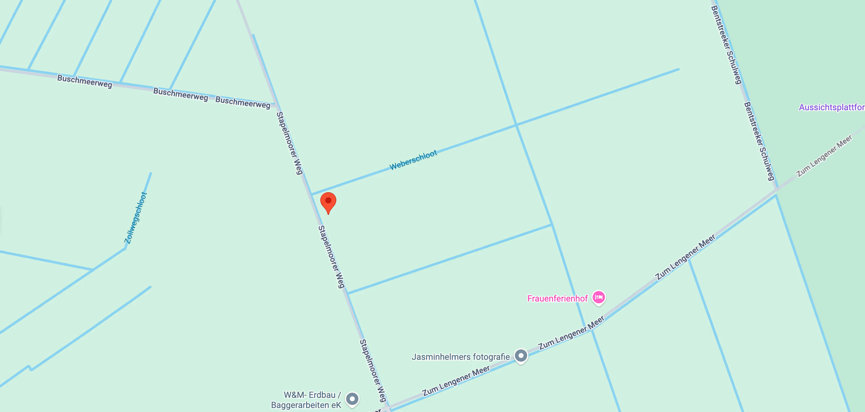 Kartenausschnitt mit Straßen Stapelmoorer Weg, Buschmeerweg, Zum Lengener Meer und einem Standortmarker.