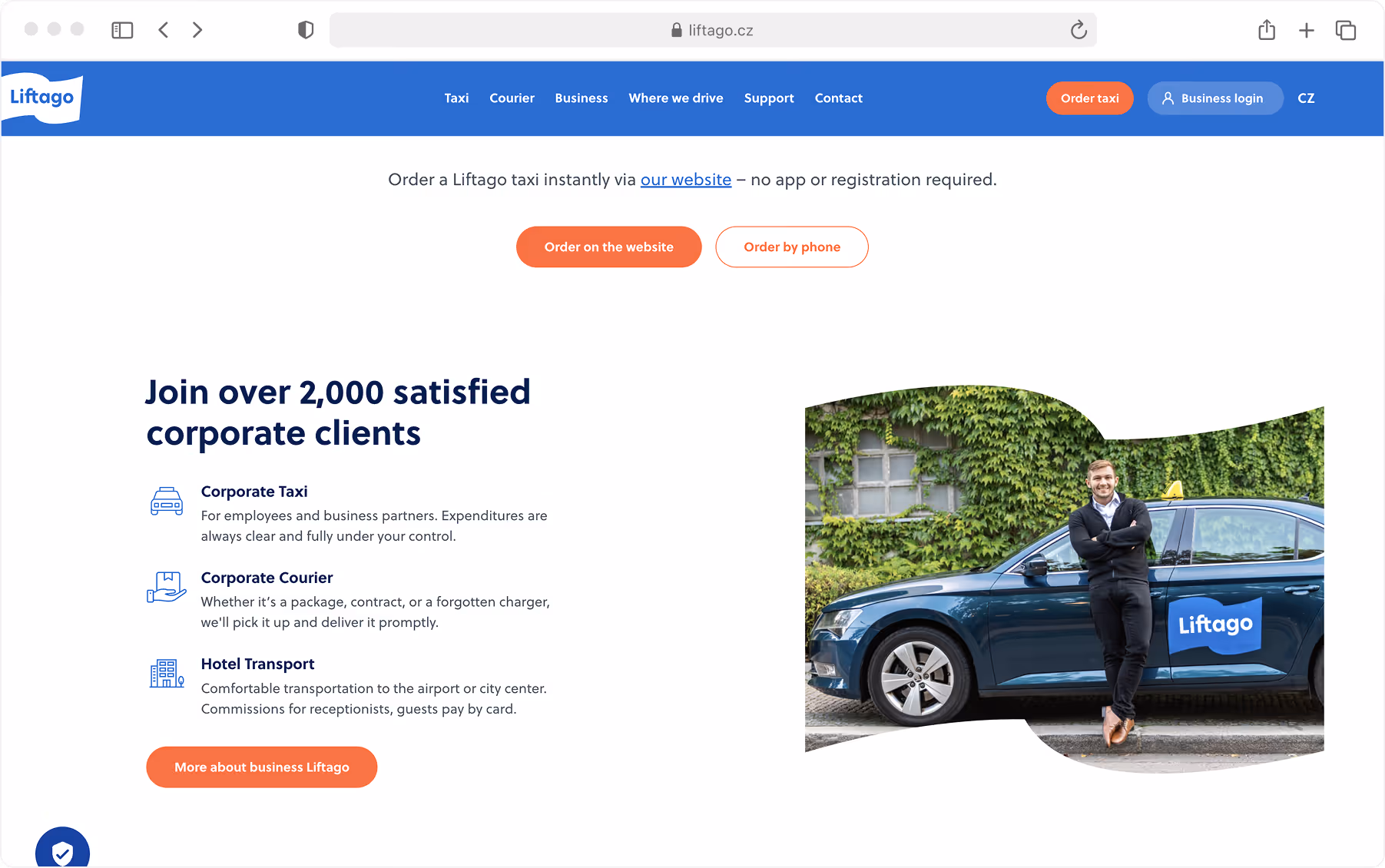 Liftago help and support section built with CMS