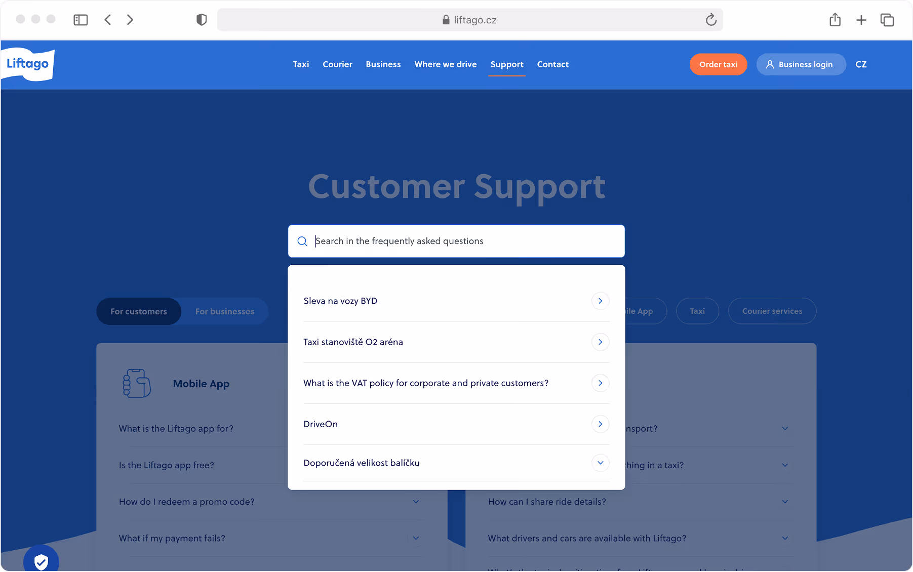 Liftago marketing site detail view