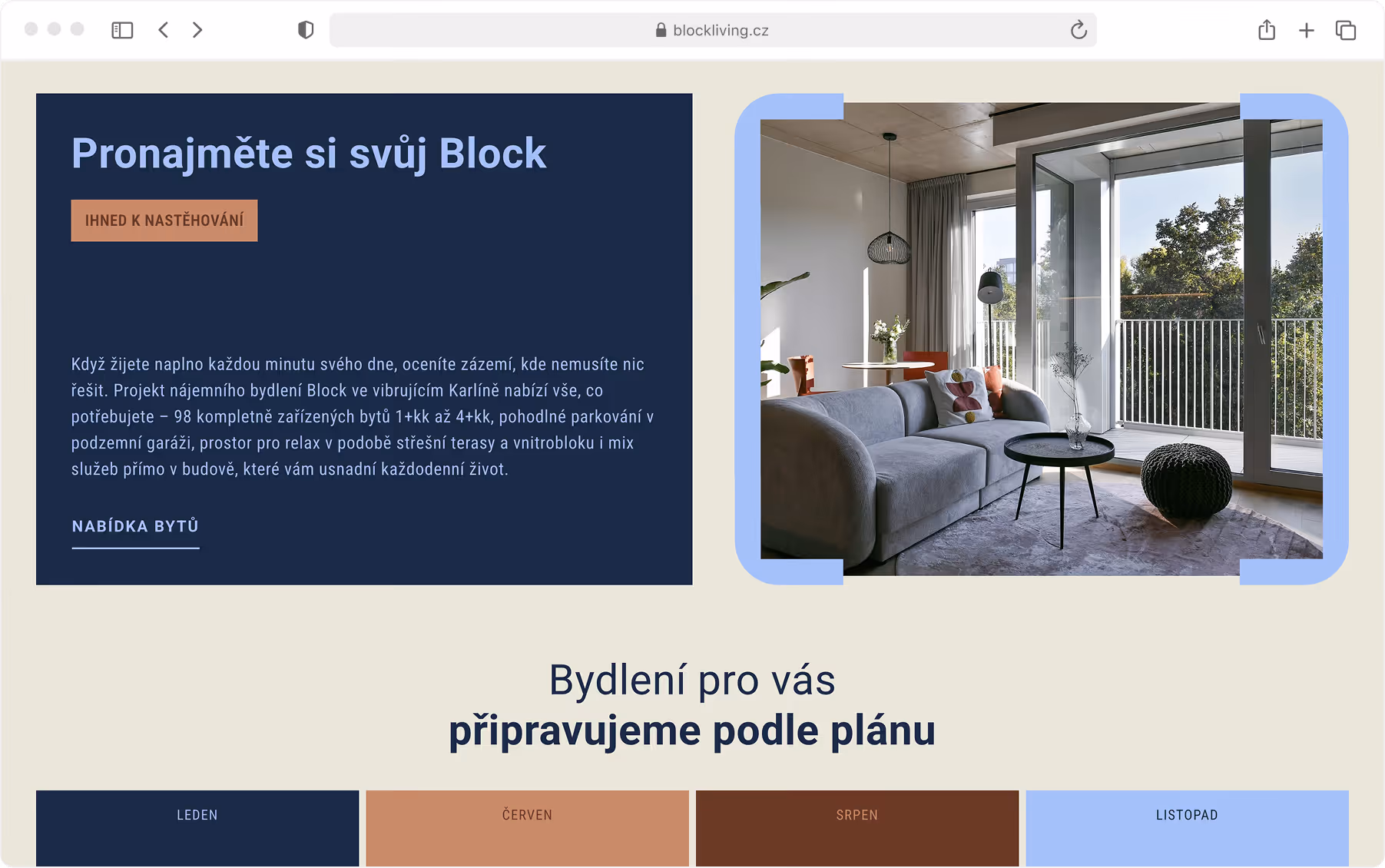 Block Karlín apartment listing with inquiry process