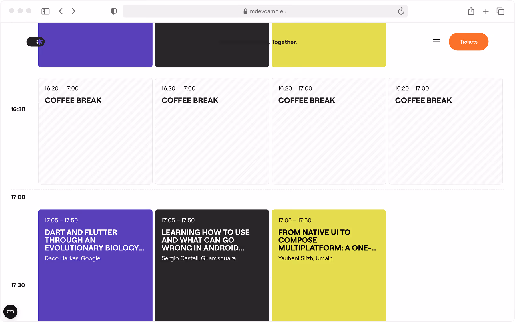 mDevCamp live program schedule managed via CMS