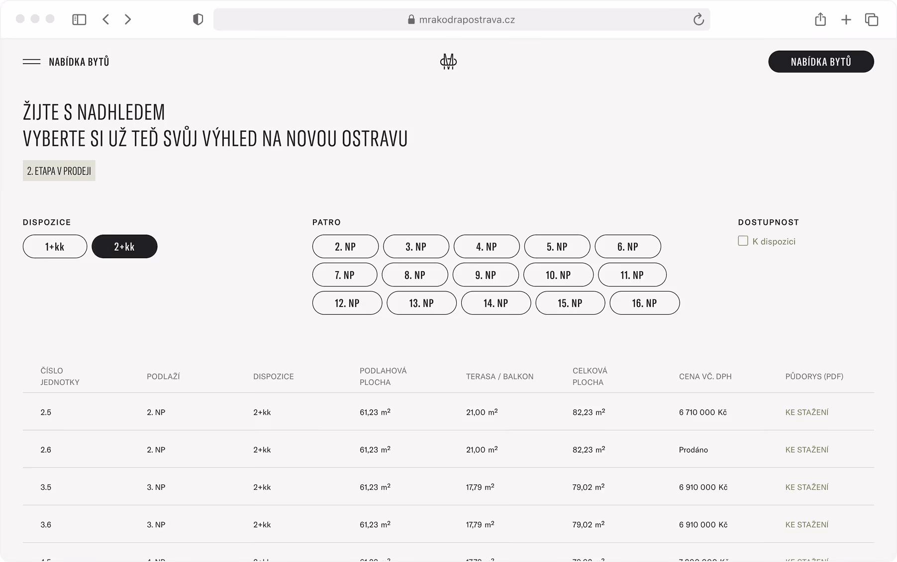 Mrakodrap Ostrava pick-your-apartment interactive visualization