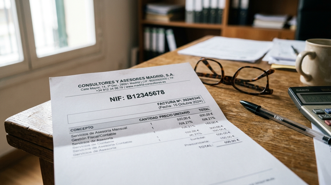 Close-up of a Spanish business invoice showing a NIF starting with B for a limited company.