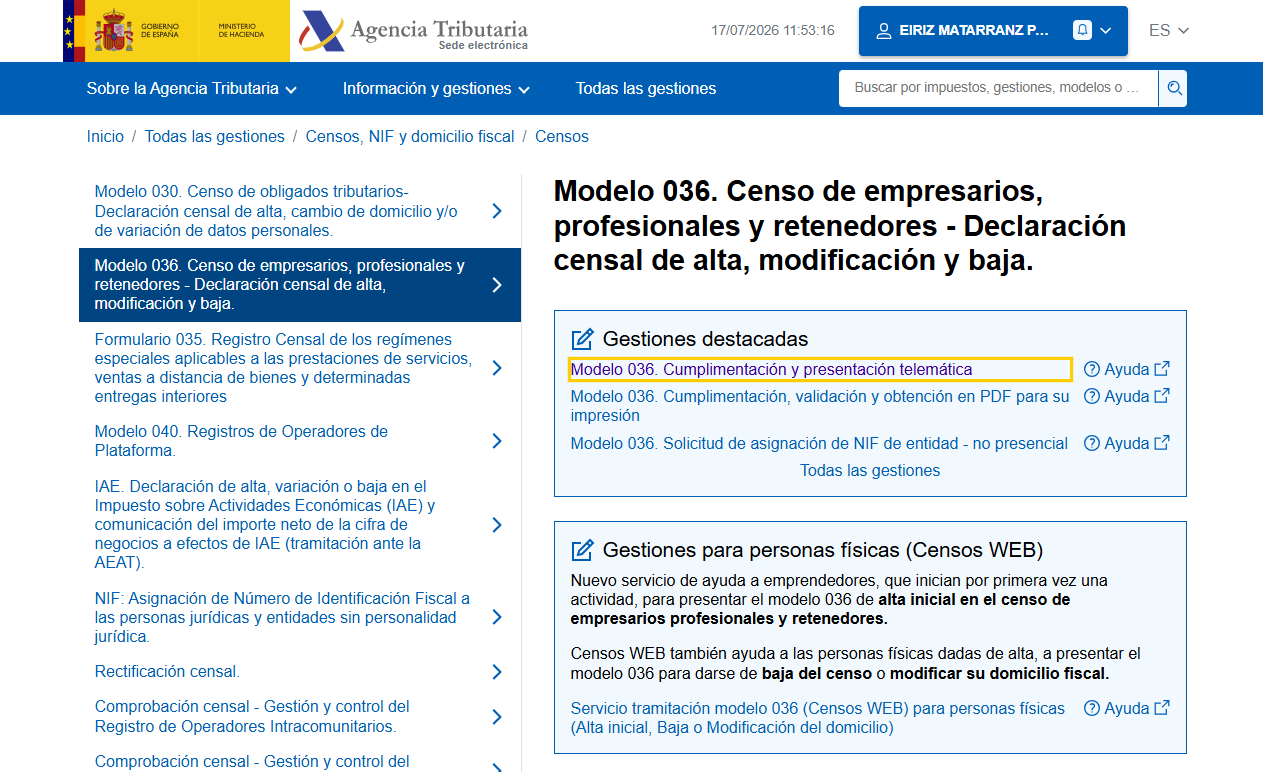 How to check your IVA status in AEAT Sede Electrónica: Modelo 036 box 650