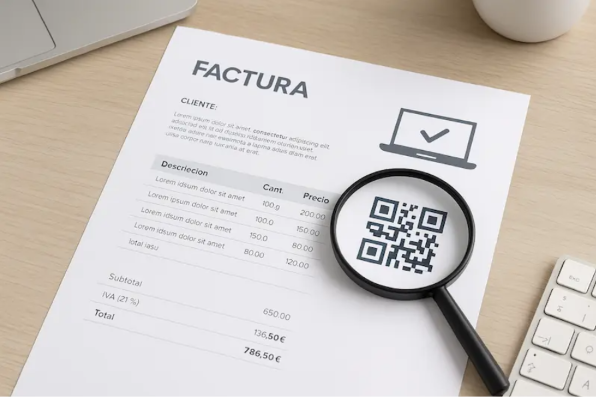 Verifactu-compliant invoice example: where the QR code and hash appear on the document