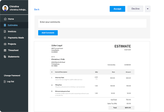 Zoho Invoice dashboard
