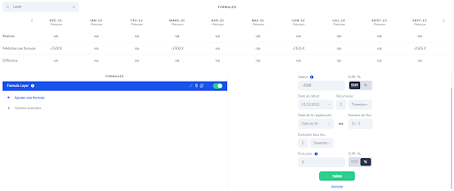Screenshot de l'application Fygr - Indexation d’une ligne de budget en fonction d’une autre