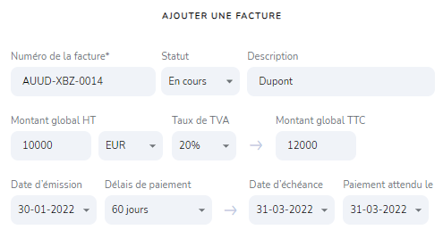 Screenshot de l'application Fygr : Projection des factures engagées au réel pour les prévisions de trésorerie