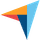 Triangle stylisé orange, bleu clair, bleu foncé et vert clair formant un logo géométrique.