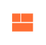 Icône d'entreprise orange avec un cercle et une forme de cube abstraite.