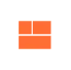Icône d'entreprise orange avec un cercle et une forme de cube abstraite.