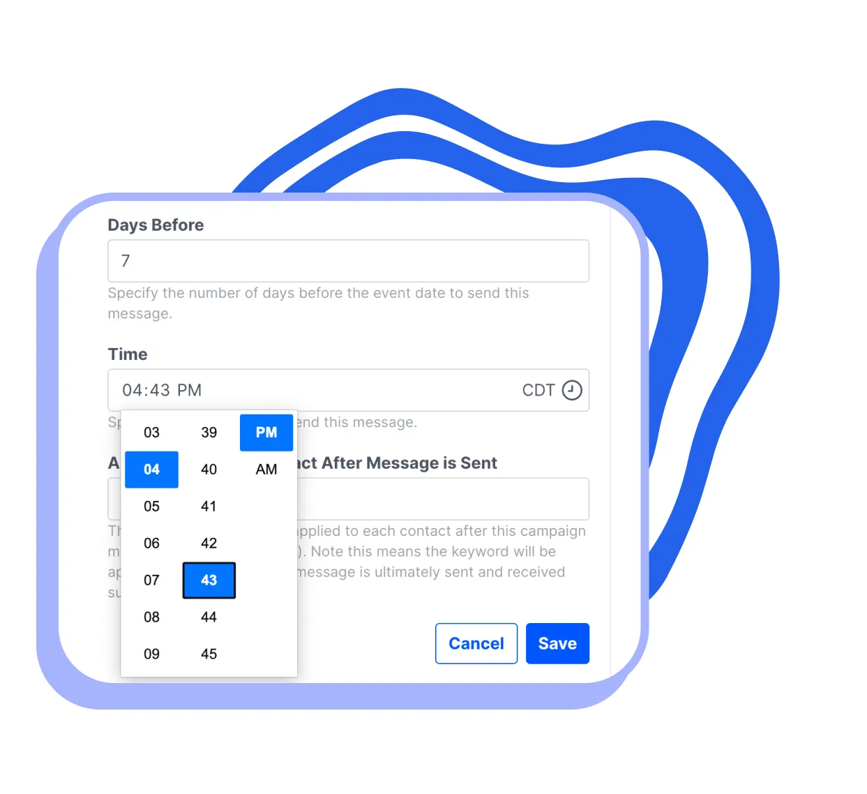 Scheduling a win-back campaign message in Project Broadcast