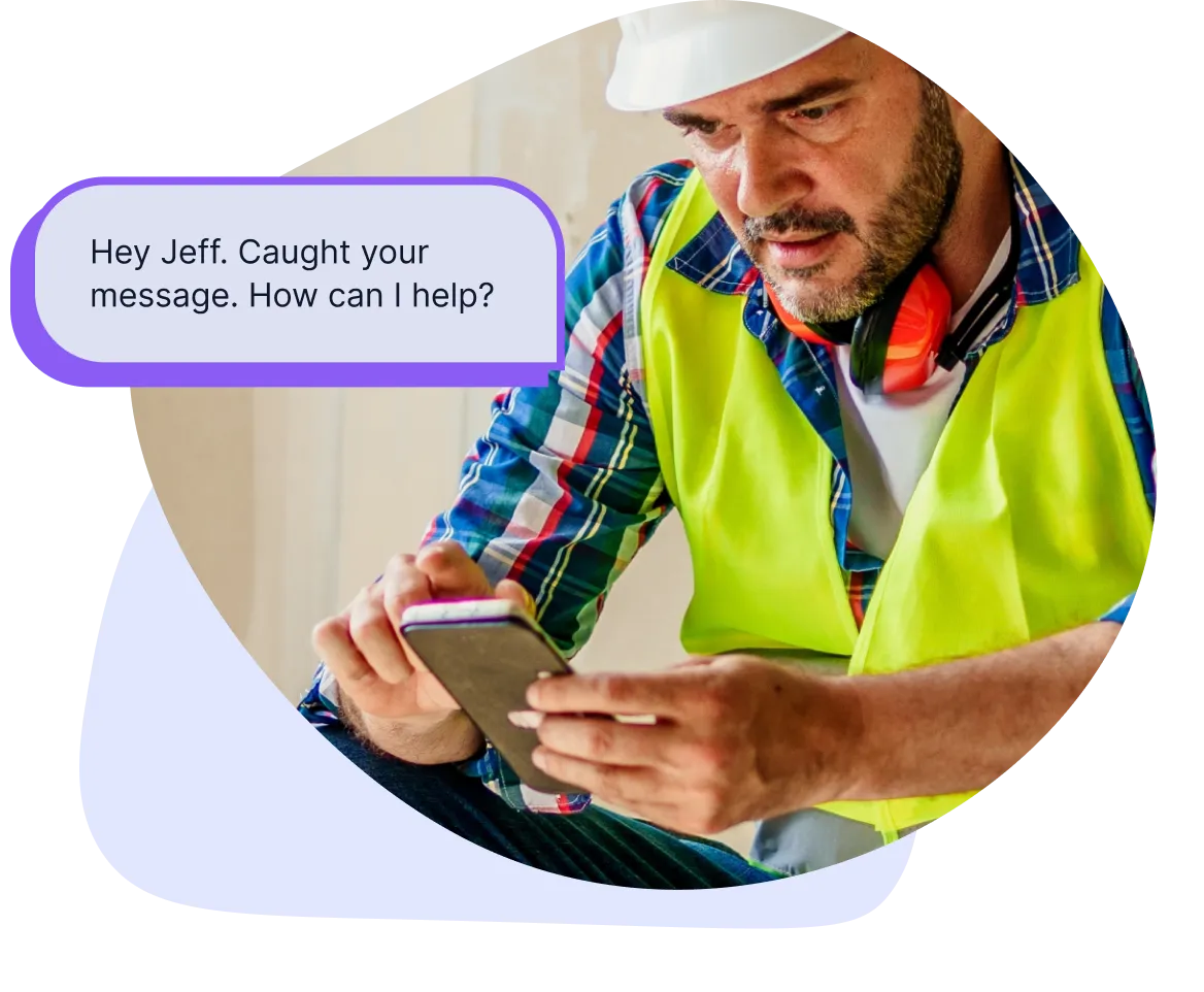 A contractor replying to a missed call by text