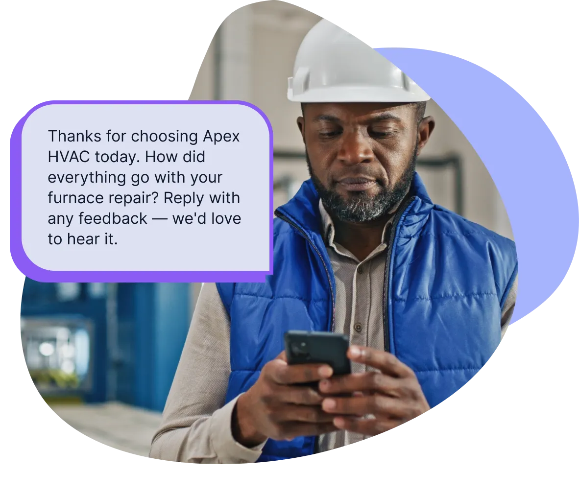 A customer reading a follow-up text from an HVAC company