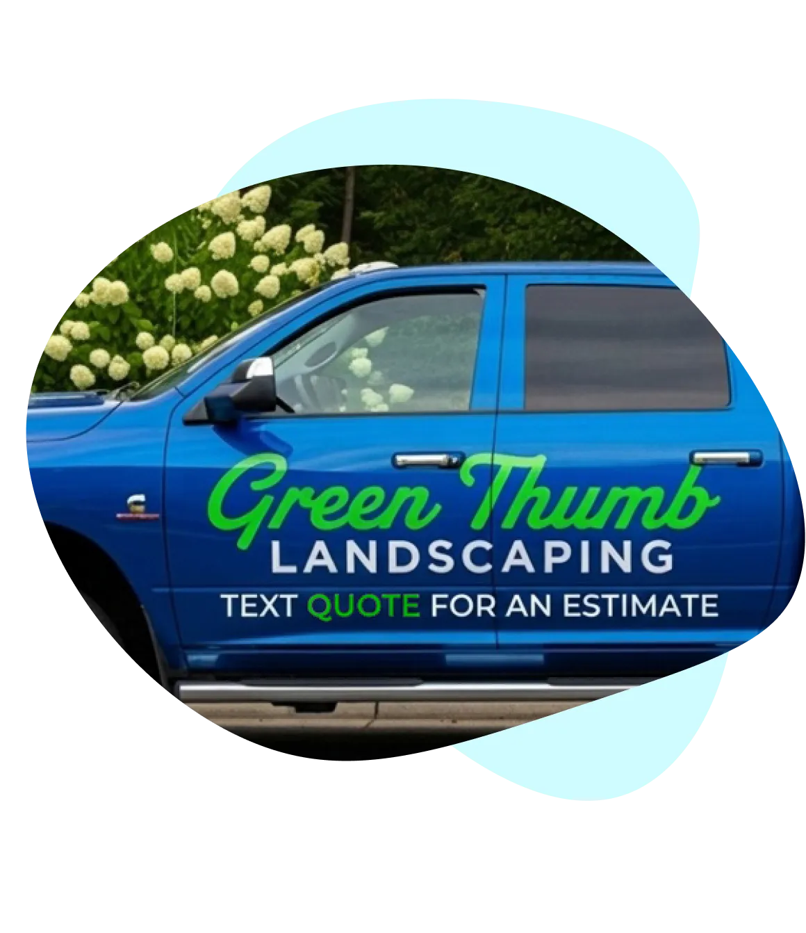 A landscaping van inviting customers to text QUOTE for an estimate