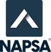 NAPSA logo with a stylized white 'A' on a dark blue square background above the text NAPSA.