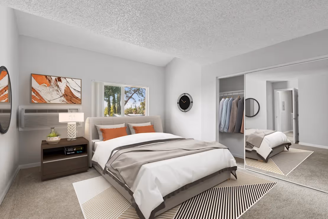 Bedroom with bed and large window