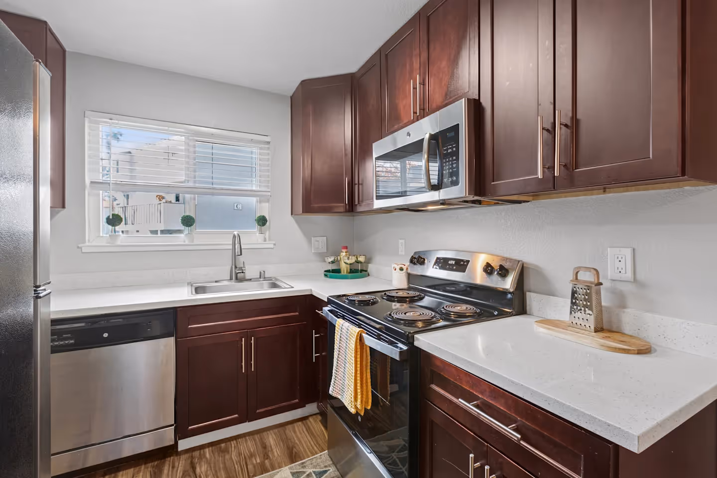 Kitchen with brown cabinets