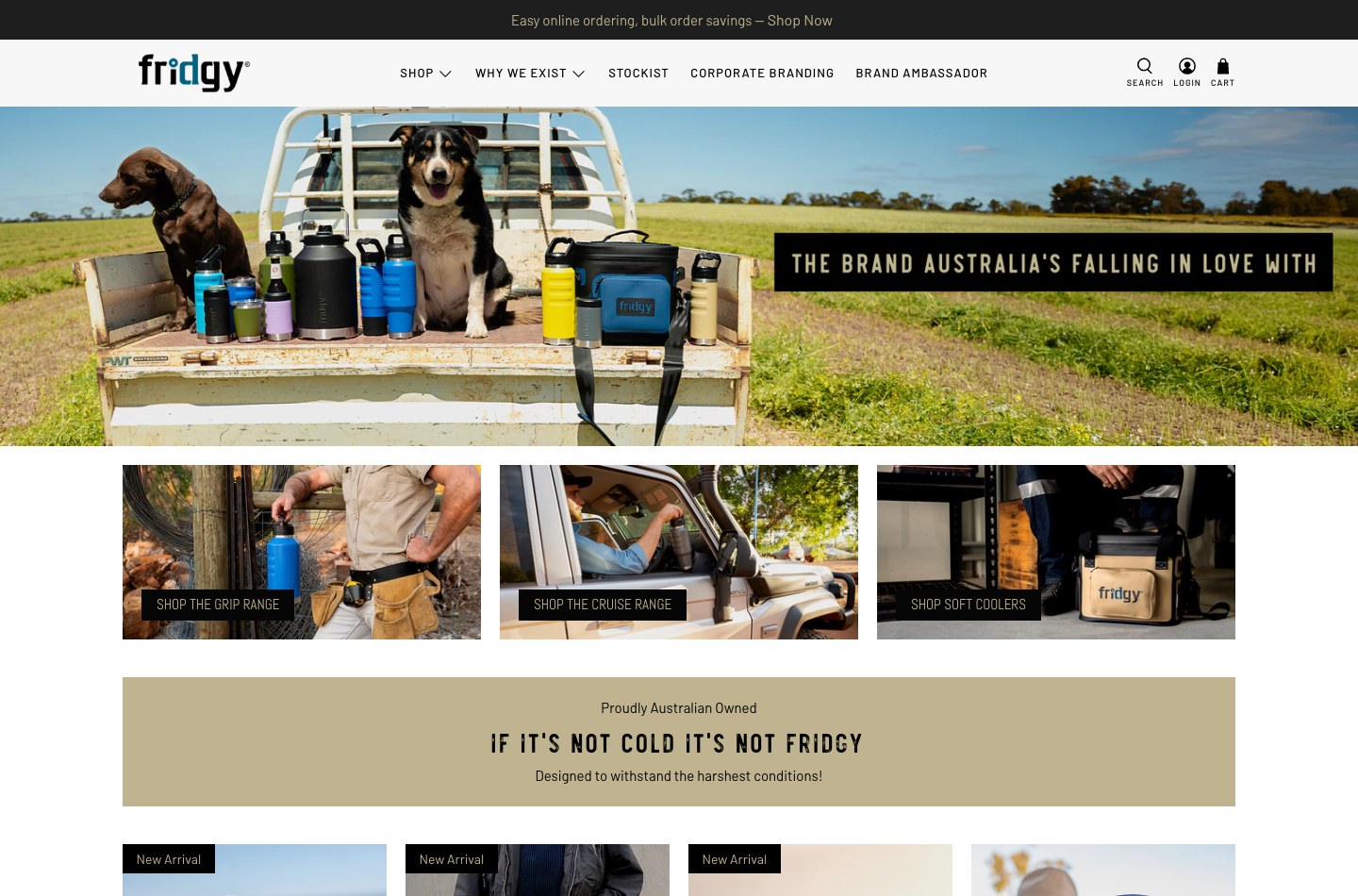 The Fridgy Australia ecommerce store homepage, designed and built by Enkindle Group