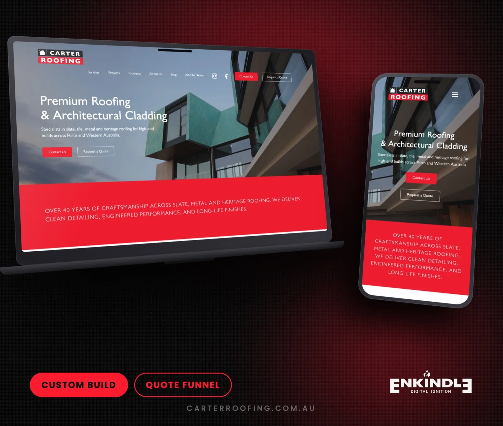 Carter Roofing website designed and built by Enkindle Group, shown on desktop and mobile