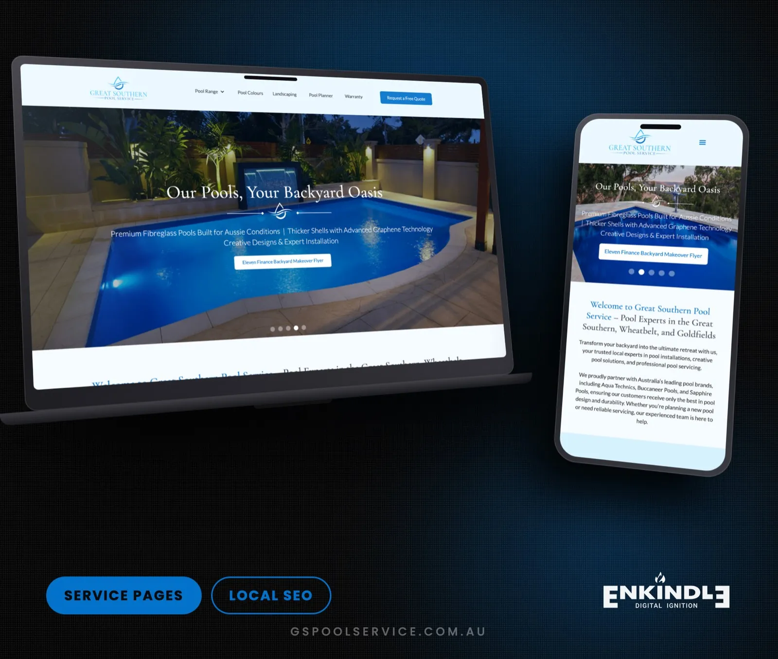Great Southern Pool Service website build by Enkindle Group, shown on desktop and mobile