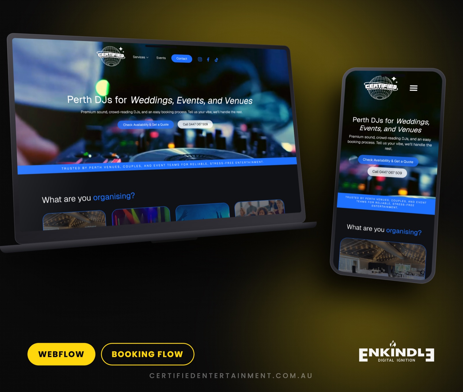 Certified Entertainment website designed and developed by Enkindle Group