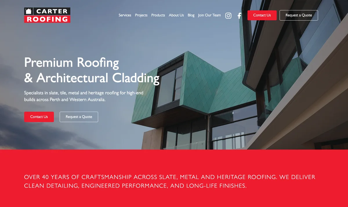Carter Roofing website homepage, built by Enkindle Group on Webflow