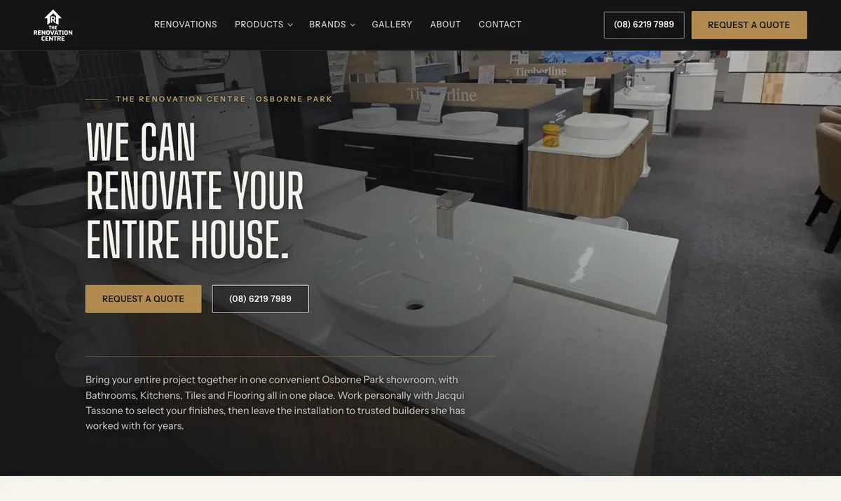 The Renovation Centre website homepage, built by Enkindle Group on Webflow