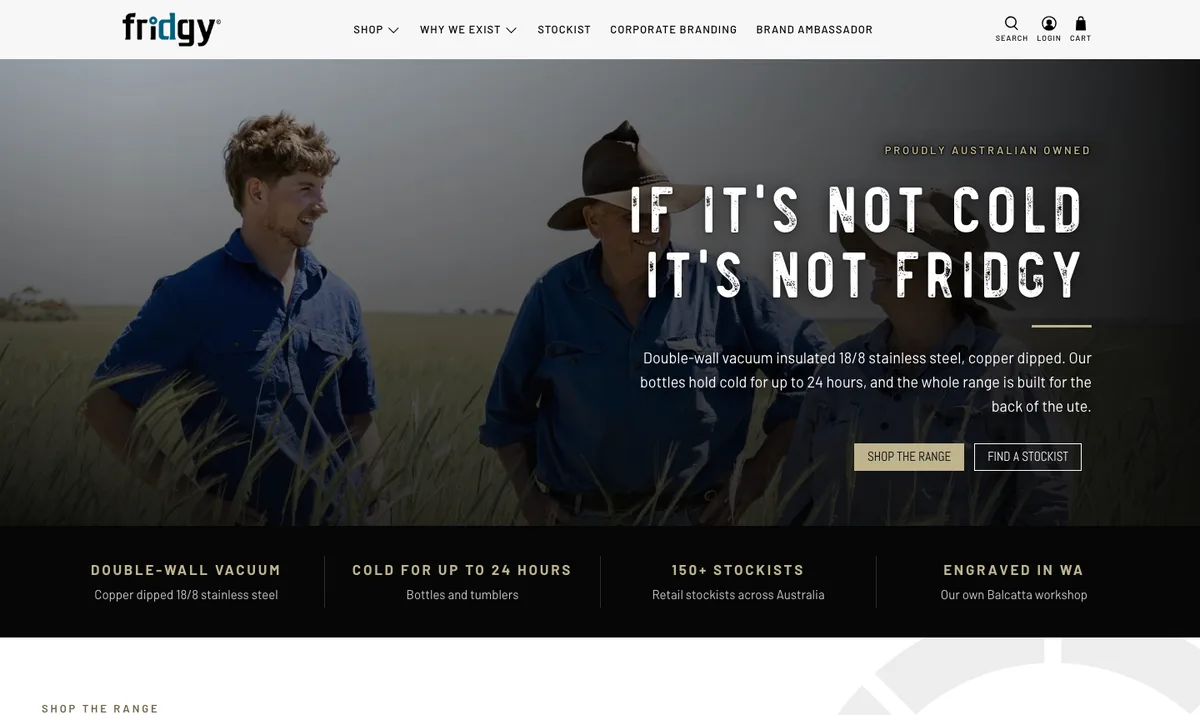 Fridgy website homepage, built by Enkindle Group on Shopify
