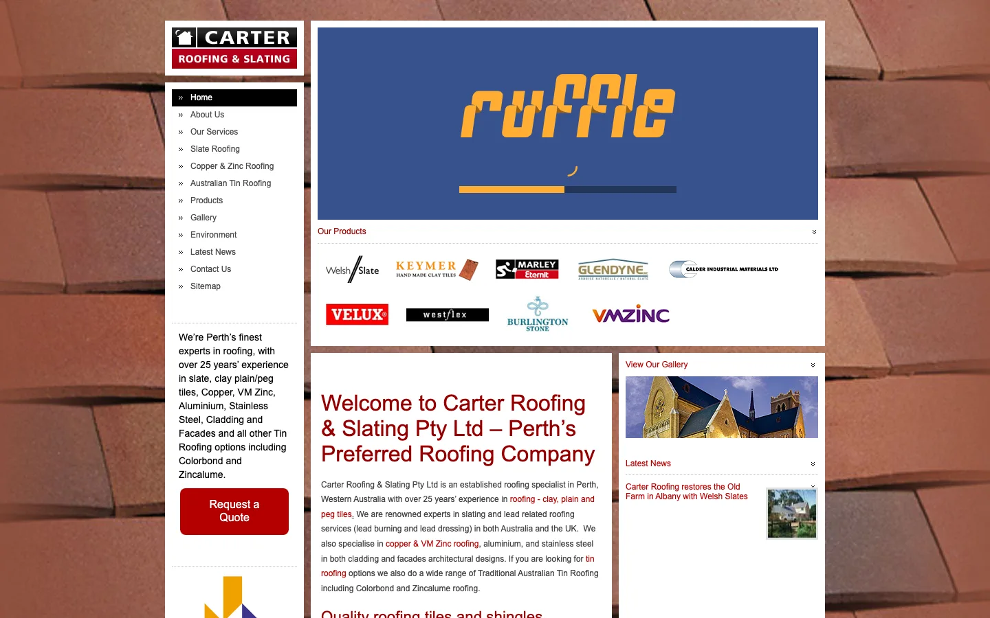 The previous Carter Roofing website, from the Internet Archive copy of 07/11/2025