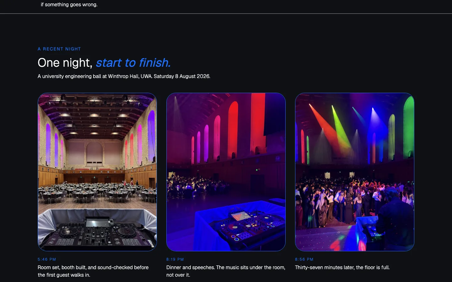 The one night, start to finish section on the Certified Entertainment homepage, captured 08/10/2026