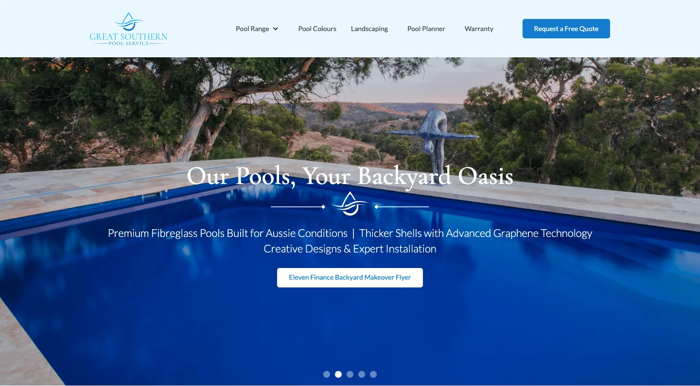 The Great Southern Pool Service homepage we designed and built