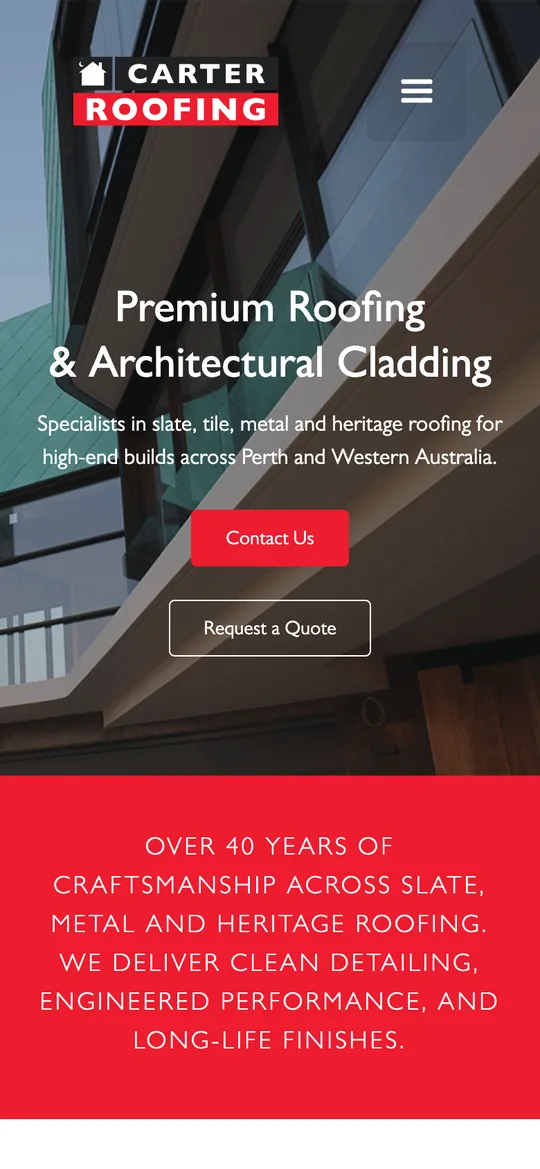 The Carter Roofing homepage on a phone