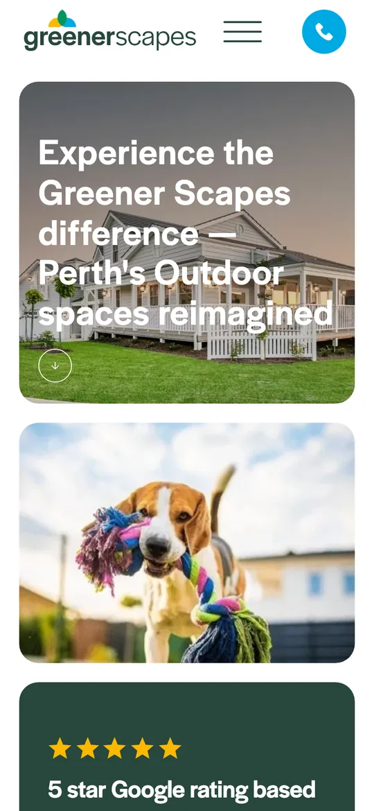 The Greener Scapes homepage on a phone