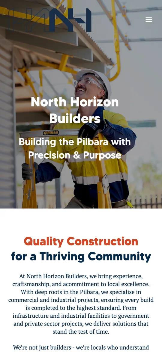 The North Horizon Builders homepage on a phone