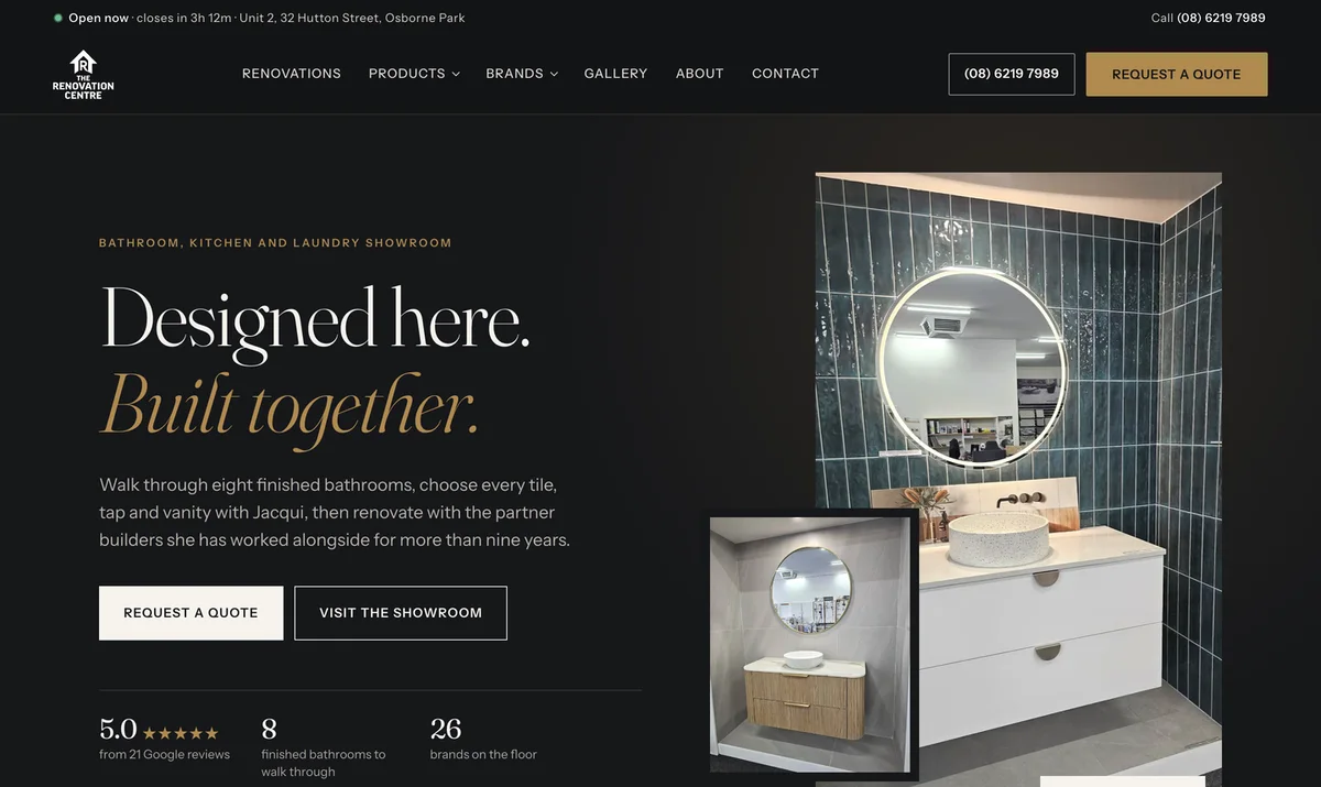 The Renovation Centre website homepage, built by Enkindle Group on Webflow
