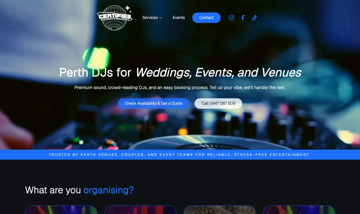 Certified Entertainment website homepage, built by Enkindle Group on Webflow