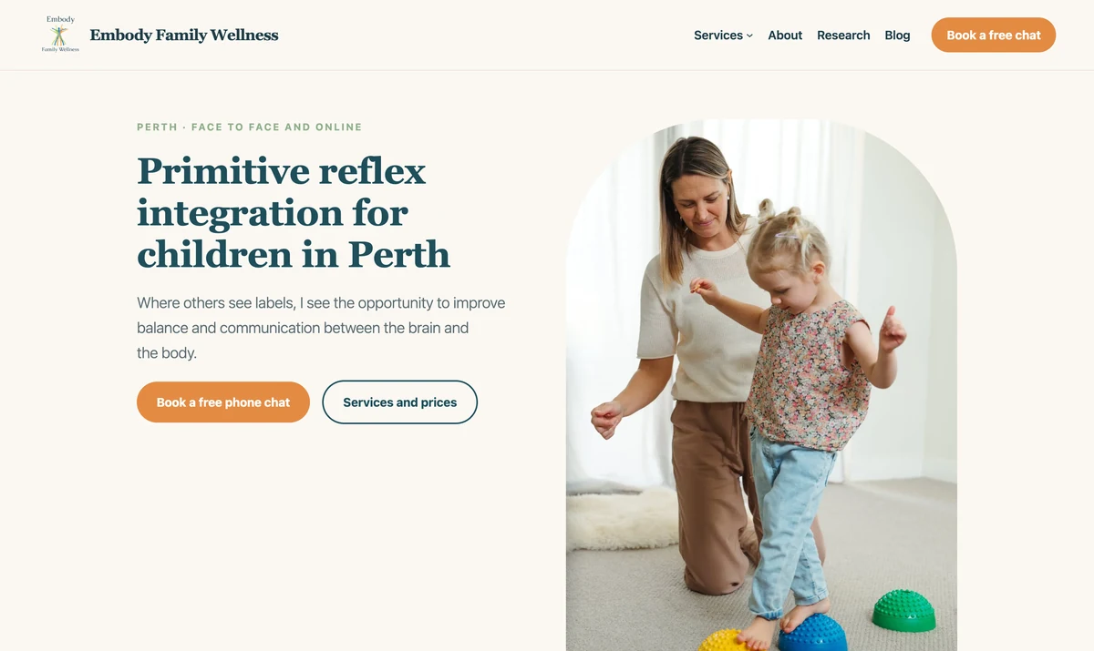 Embody Family Wellness website homepage, built by Enkindle Group on WordPress