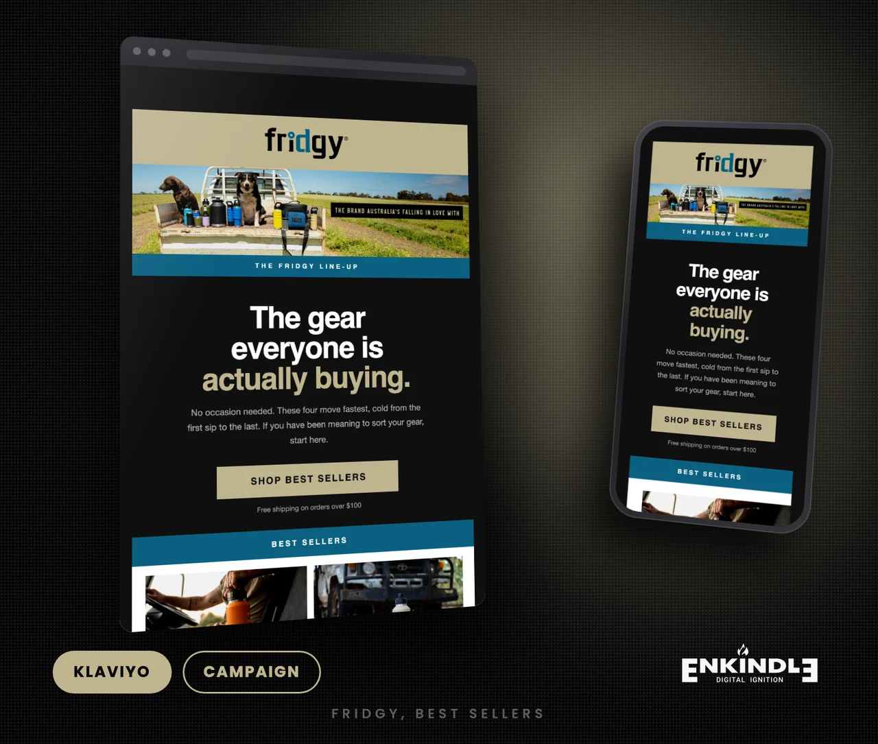 Fridgy best sellers campaign email designed and built in Klaviyo by Enkindle Group