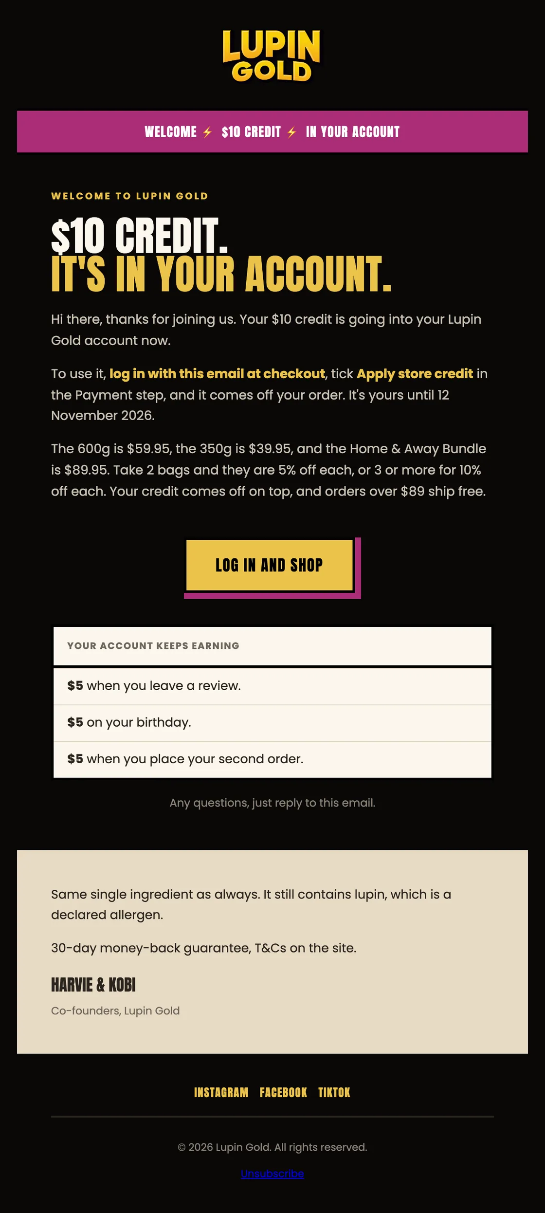 Lupin Gold welcome flow email designed and built in Klaviyo by Enkindle Group