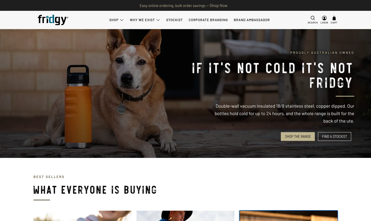 Fridgy website homepage, built by Enkindle Group on Shopify