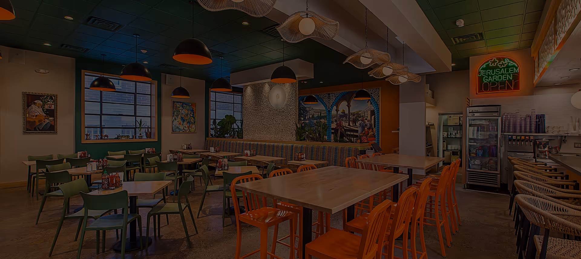 Dining area inside Jerusalem Garden restaurant