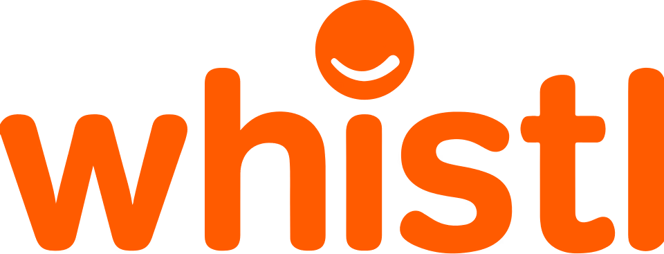 Whistl logo with orange text and a stylized smiley face above the i.