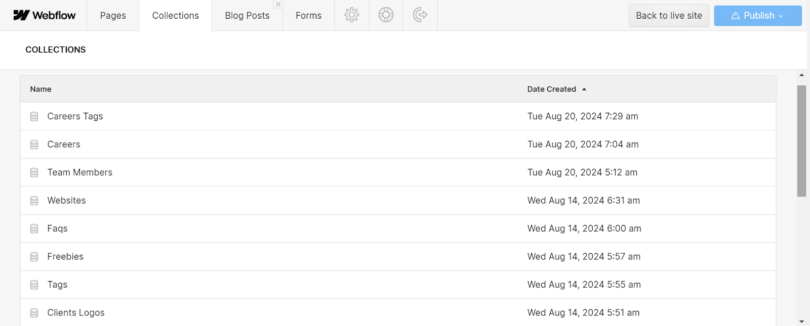 Examples of CMS collections in Webflow CMS