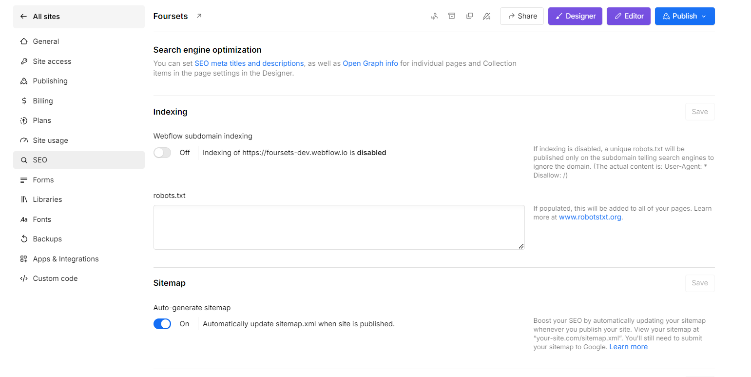 sitemap generation in webflow