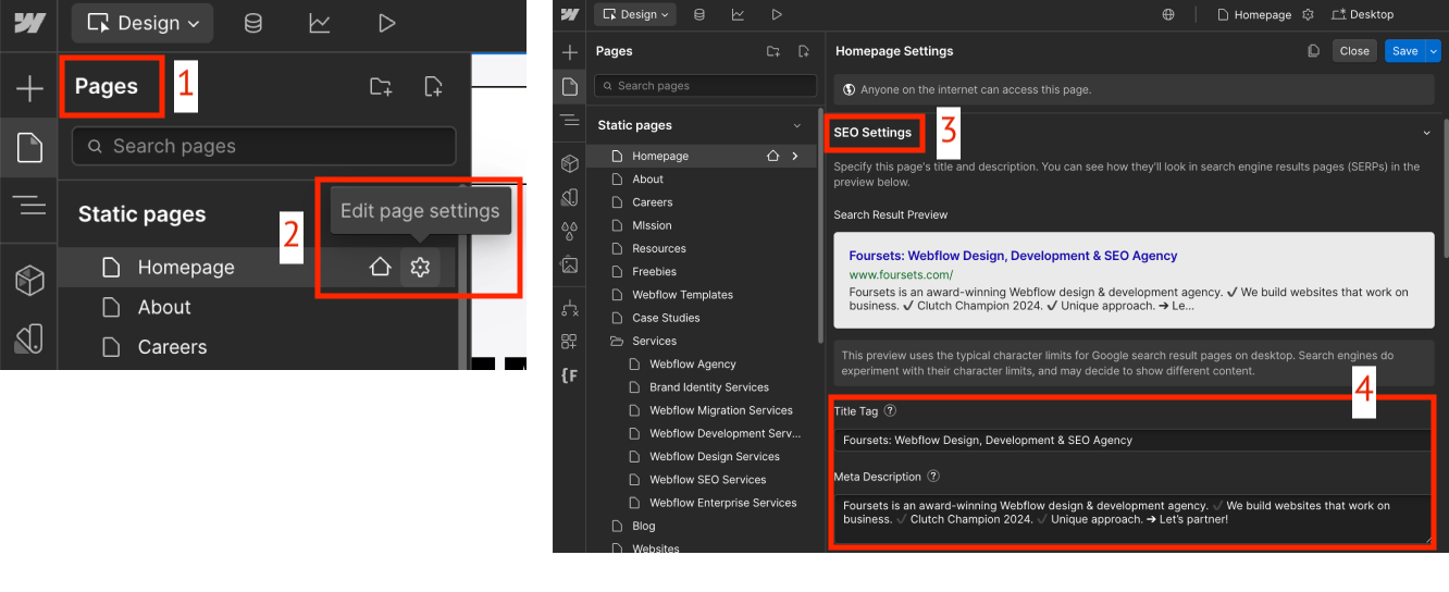 Editing meta information in the Webflow Designer