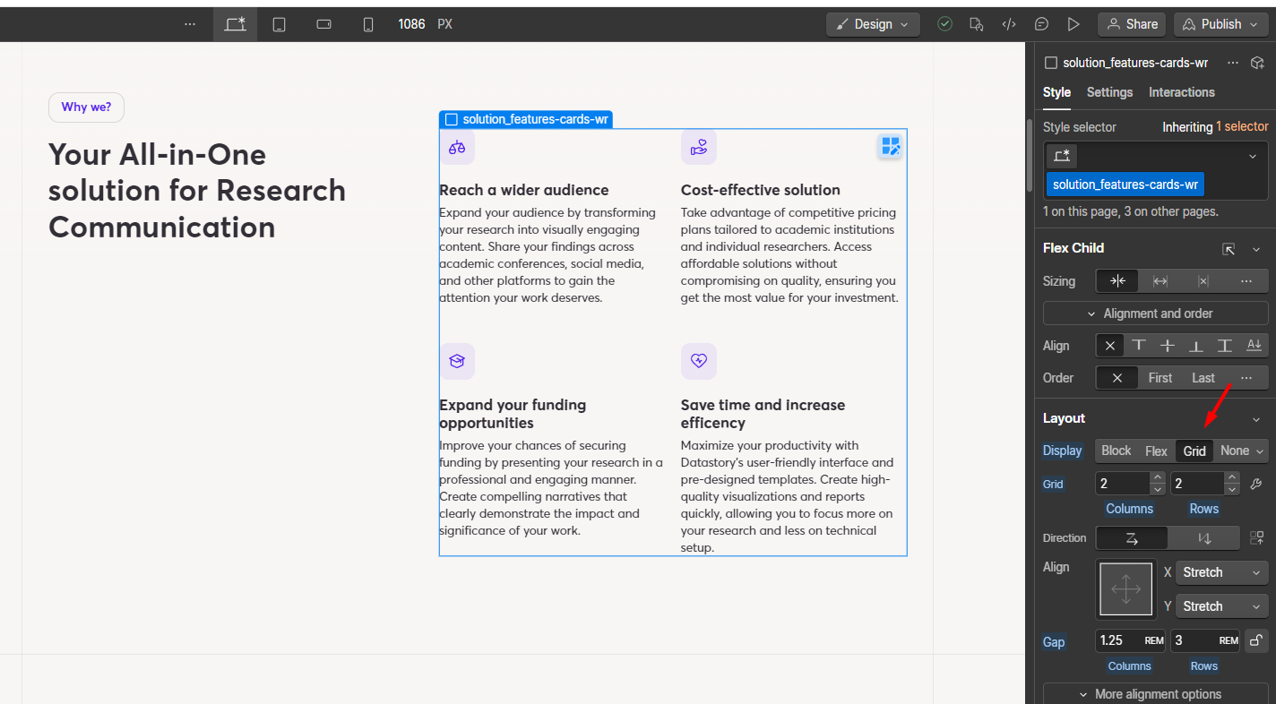 Layouts in Webflow interface