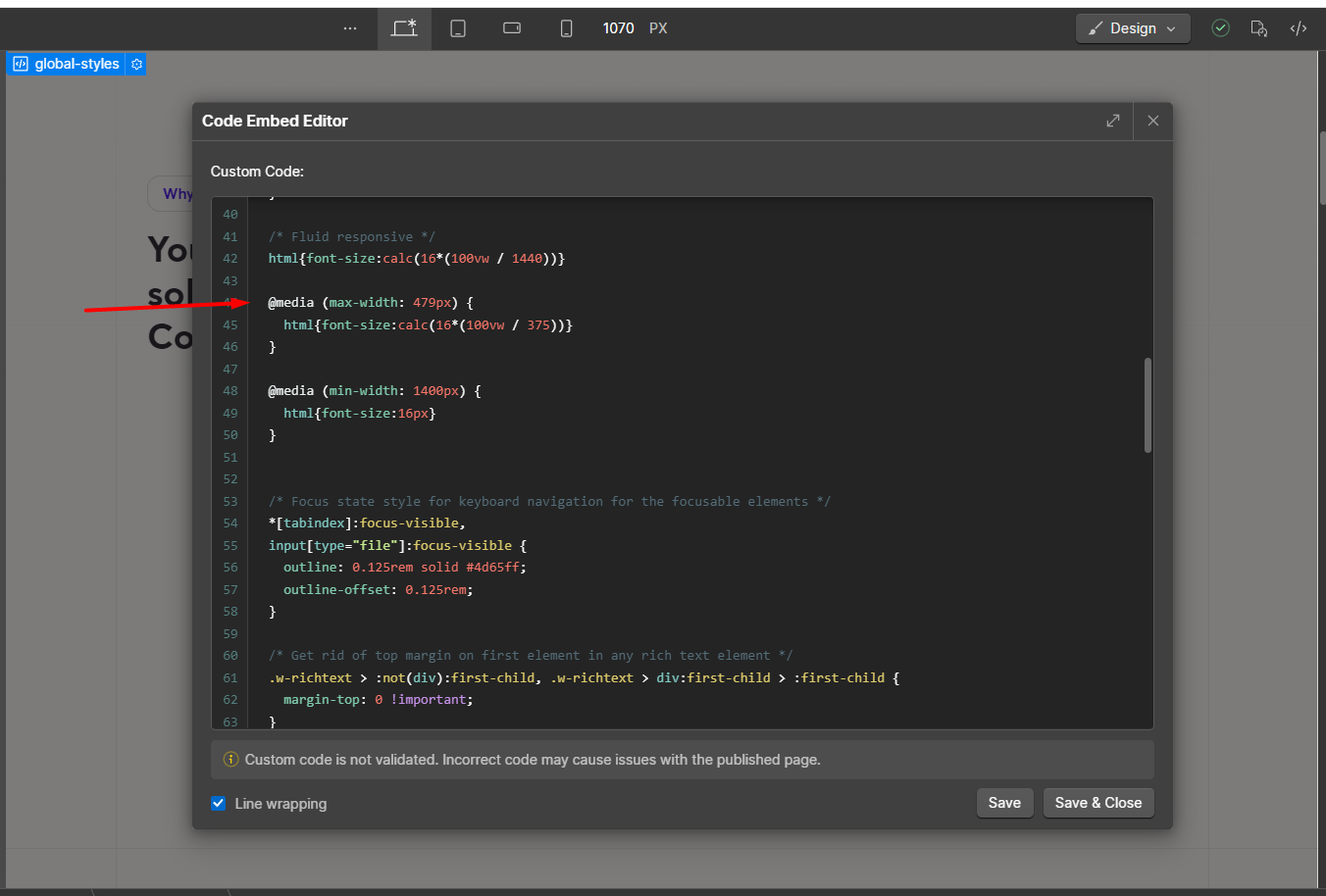 example of custom CSS in Webflow