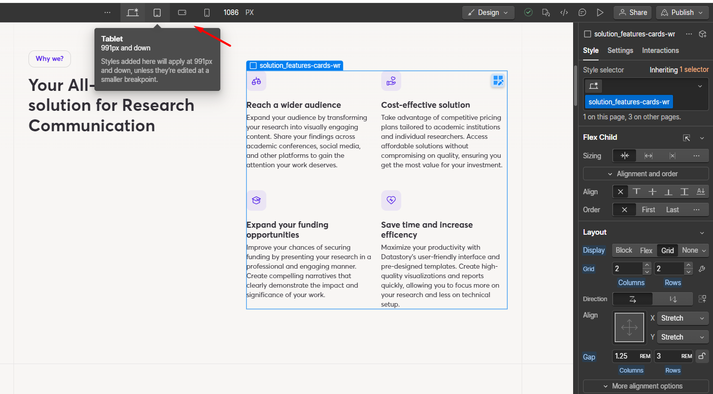 designing for breakpoints in Webflow